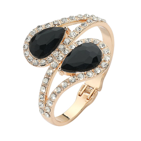 Black Teardrop Crystal Cuff Bracelet