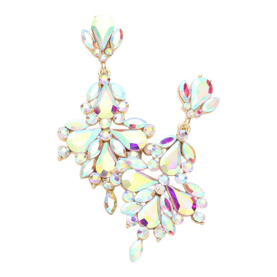 Crystal Floral Chandelier Statement Earrings: AB Gold