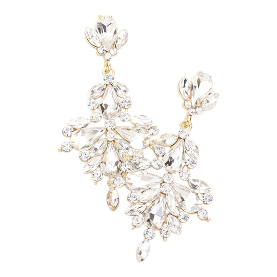 Crystal Floral Chandelier Statement Earrings: Gold