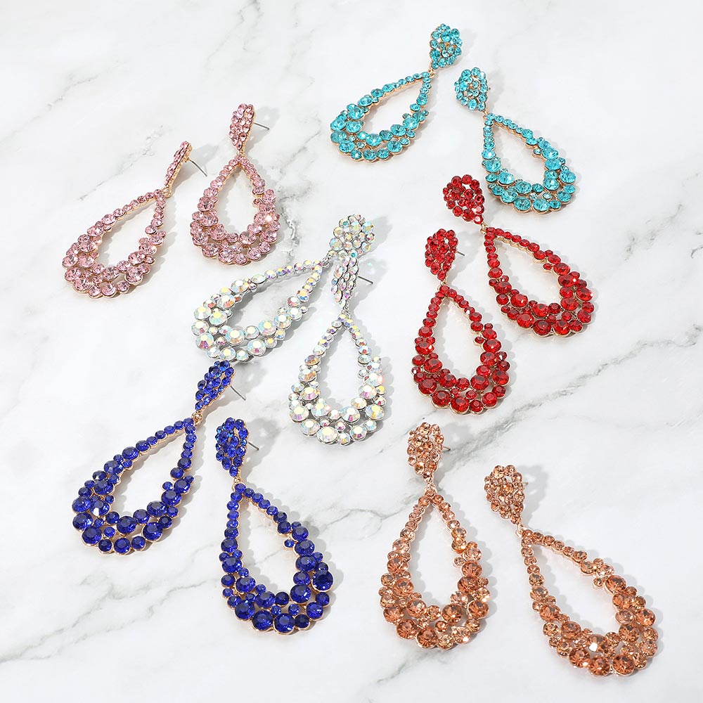 Pink & Green Crystal Loop Tear Drop Earrings