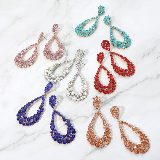 Pink & Green Crystal Loop Tear Drop Earrings