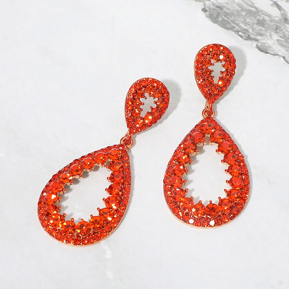 Crystal Teardrop Open Dangle Earrings – Orange Rhinestone