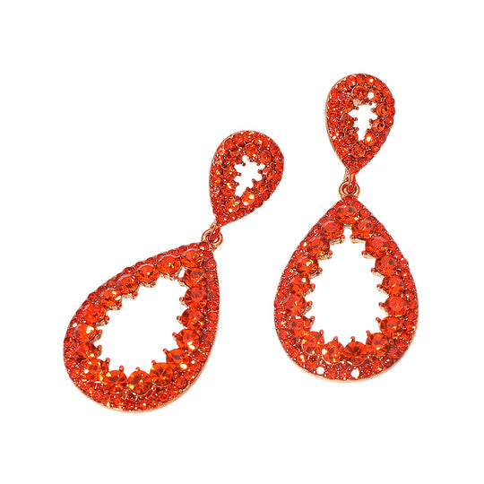 Crystal Teardrop Open Dangle Earrings – Orange Rhinestone