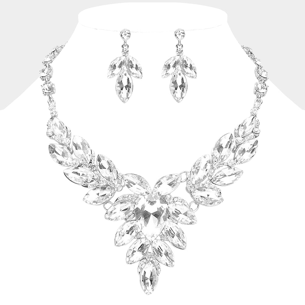 Kristall-Cluster-V-Ketten-Set: Silber