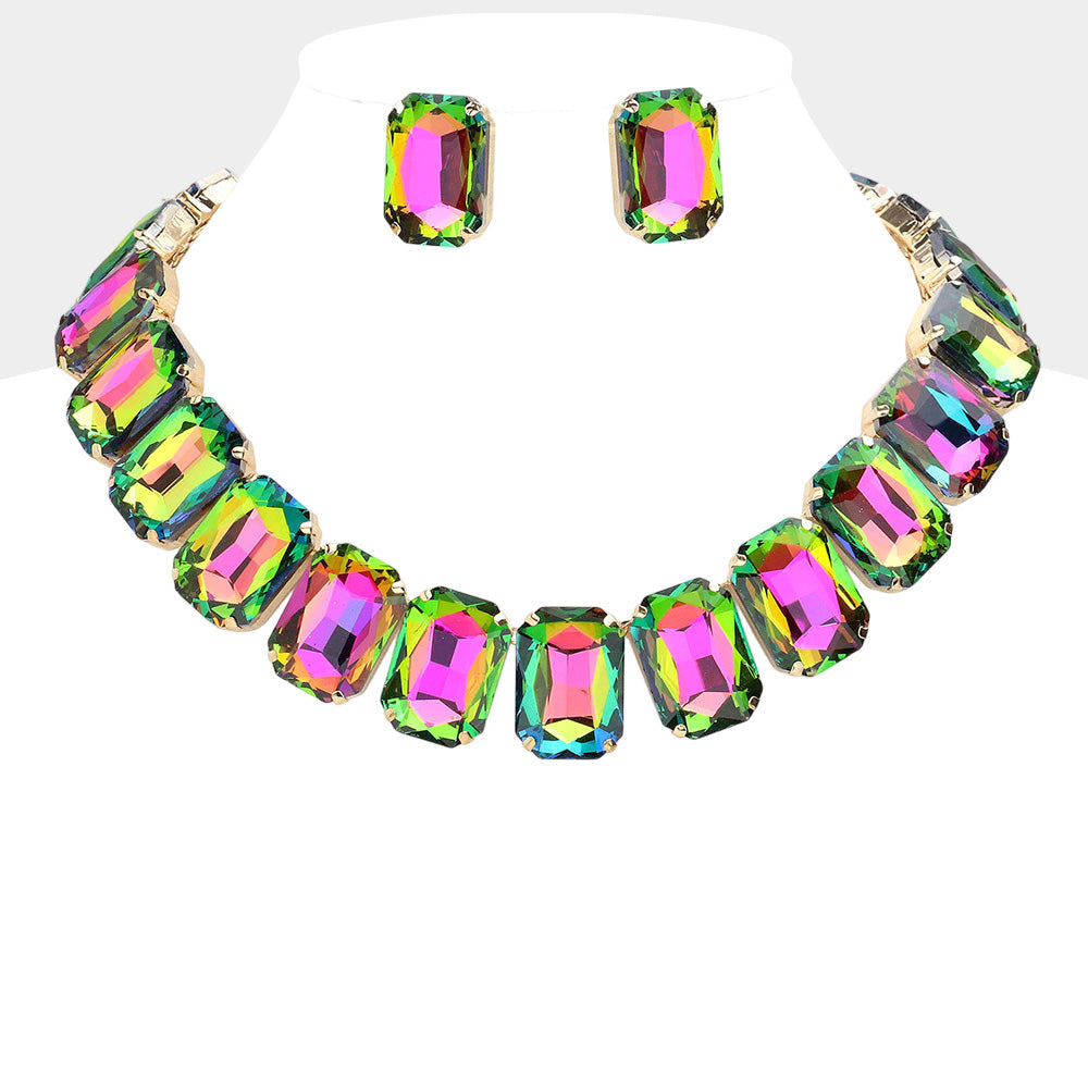 Conjunto de collar con corte octogonal de cristal: rojo