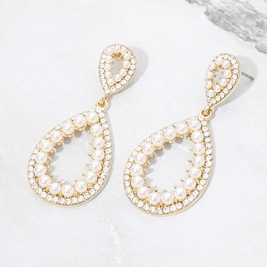 Crystal Teardrop Open Dangle Earrings – Pearl Rhinestone