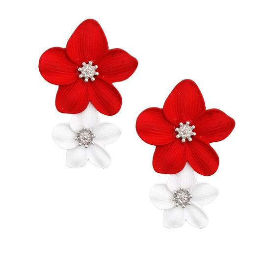 Delicate Flower Pierced Earrings: Red/White