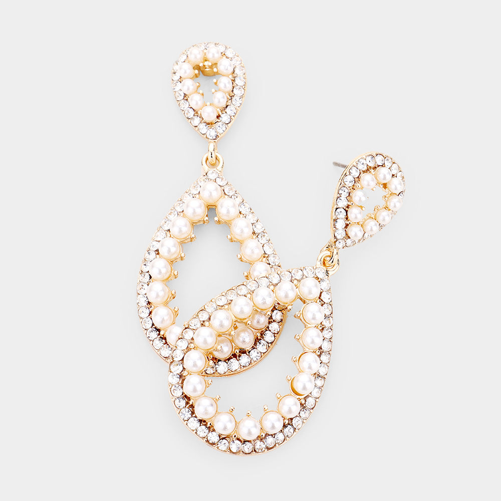 Crystal Teardrop Open Dangle Earrings – Pearl Rhinestone