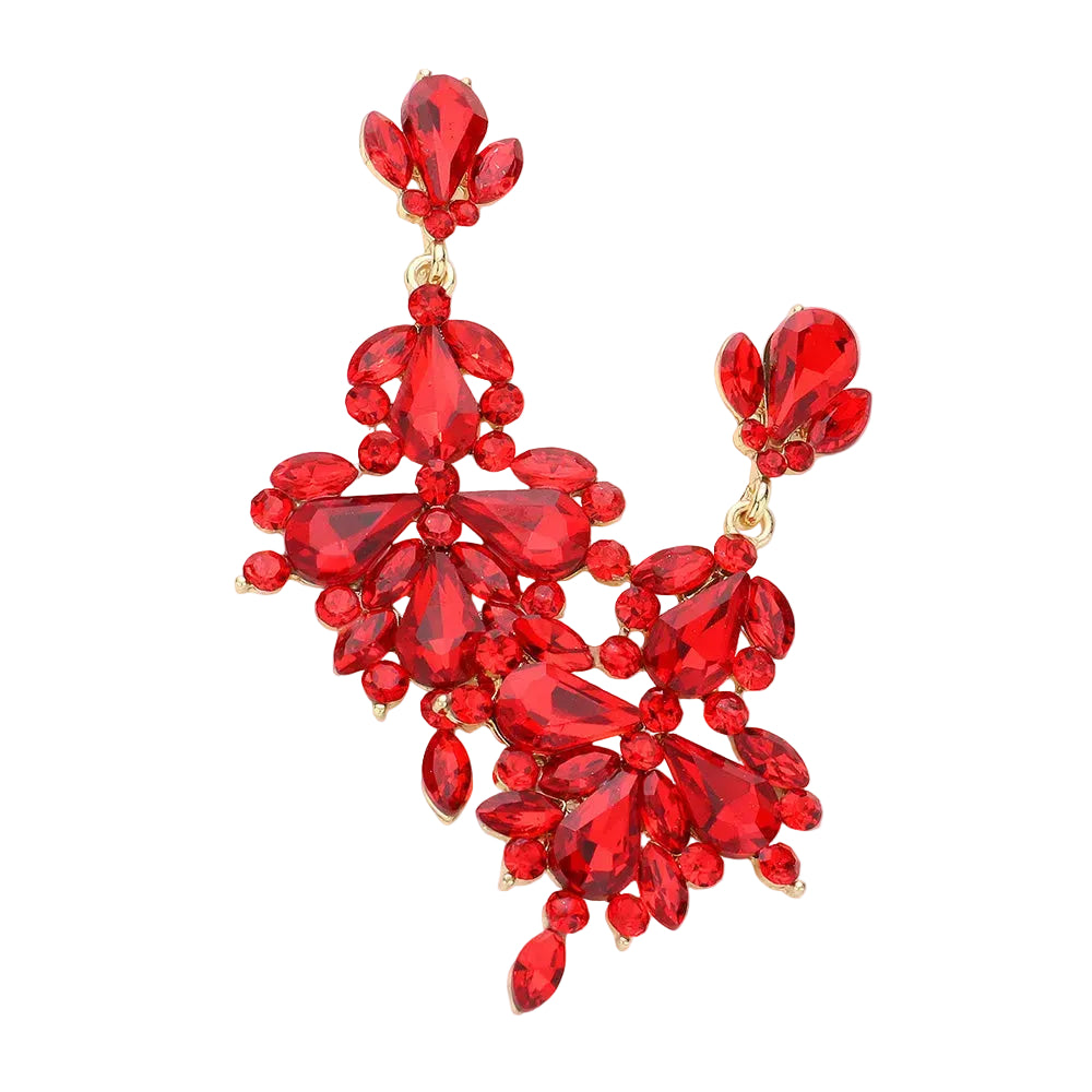 Red gemstone earrings on a light gray background