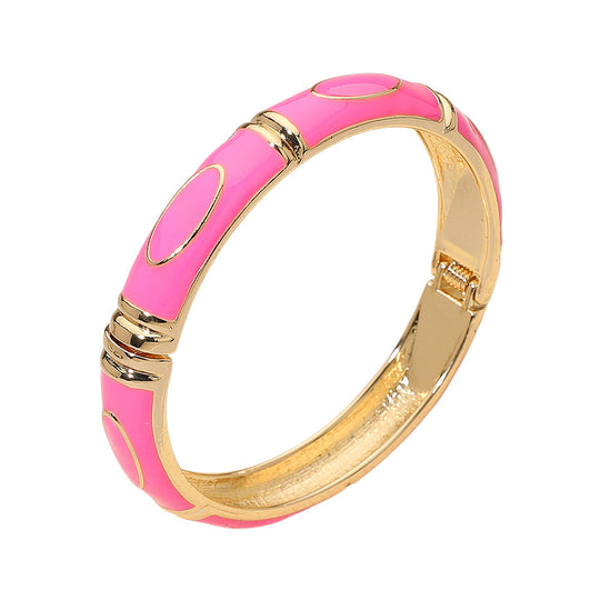 Pink &amp; Gold Ovales Emaille-Armband mit Scharnier