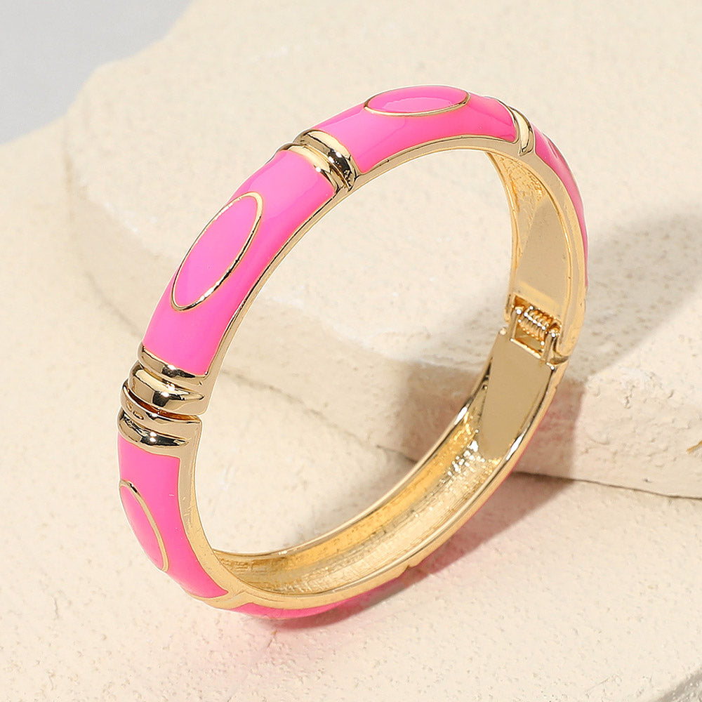 Pink & Gold Oval Enamel Hinged Bangle Bracelet