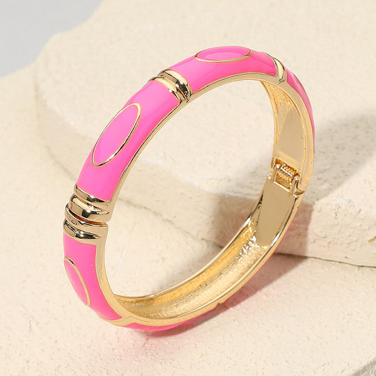Pink &amp; Gold Ovales Emaille-Armband mit Scharnier