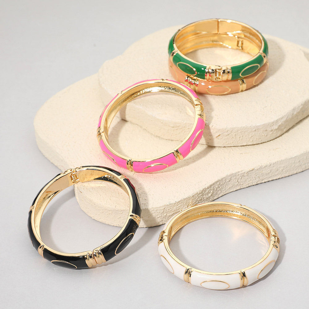 Grünes und goldenes ovales Armreif-Armband mit Scharnier