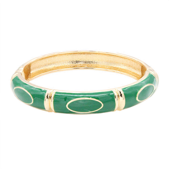 Grünes und goldenes ovales Armreif-Armband mit Scharnier