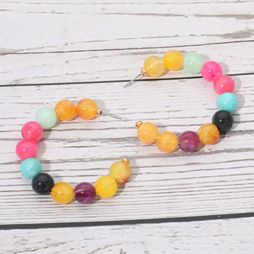 Multitone Beaded Hoop Earrings - TQ