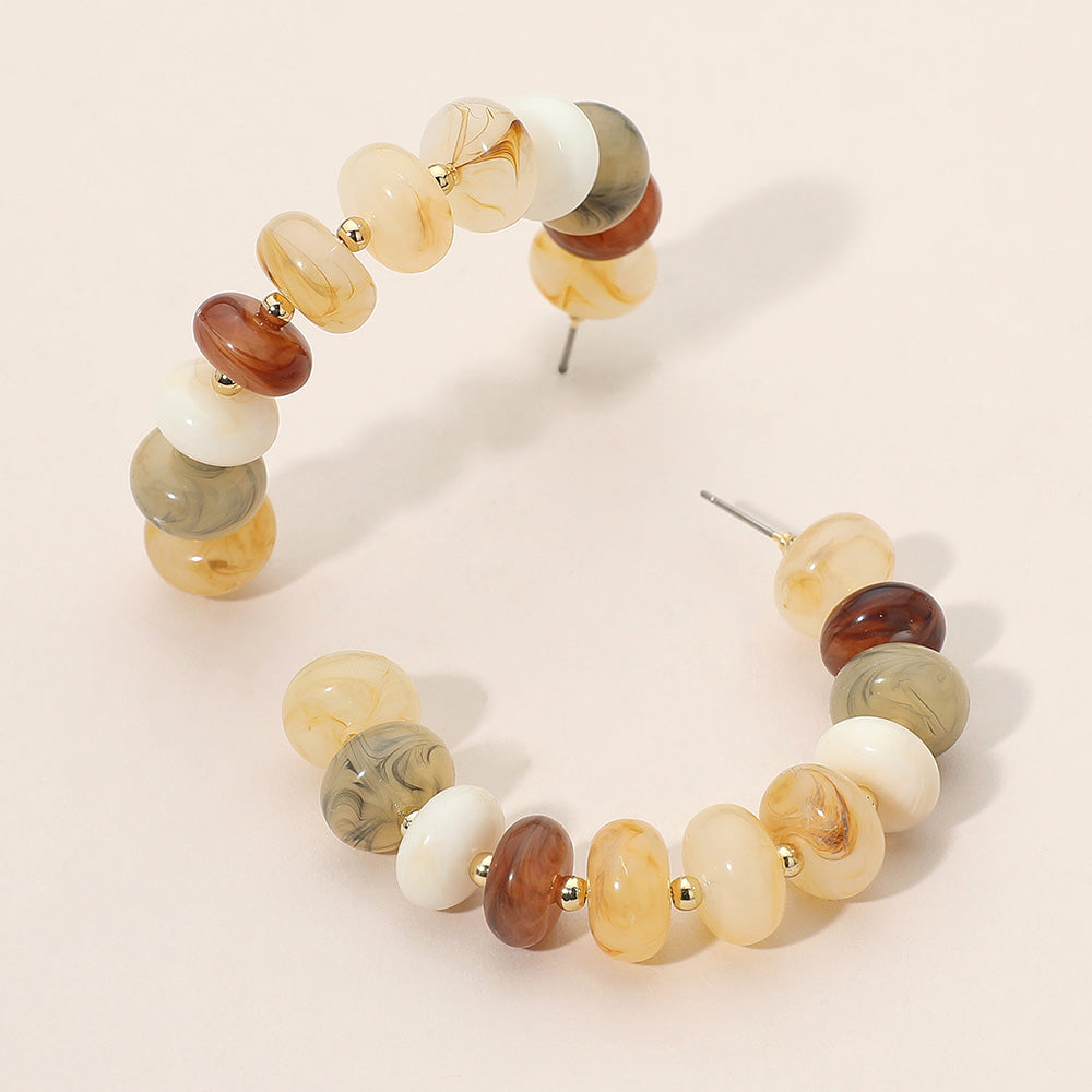Chunky Marbled Resin Pebble Statement Necklace Set - Brown