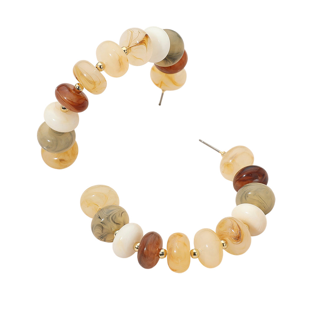 Chunky Marbled Resin Pebble Statement Necklace Set - Brown