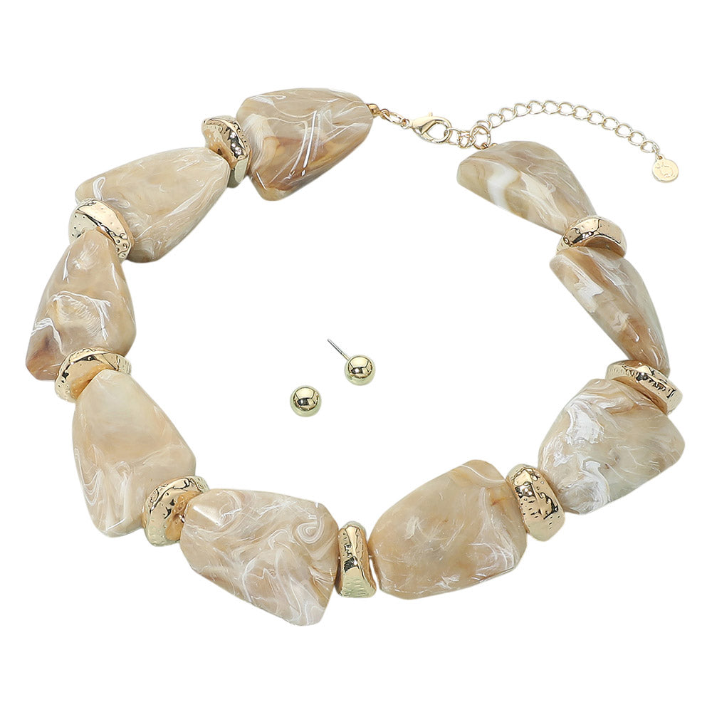 Ivory Stone Bead and Gold-Tone Statement Necklace Set