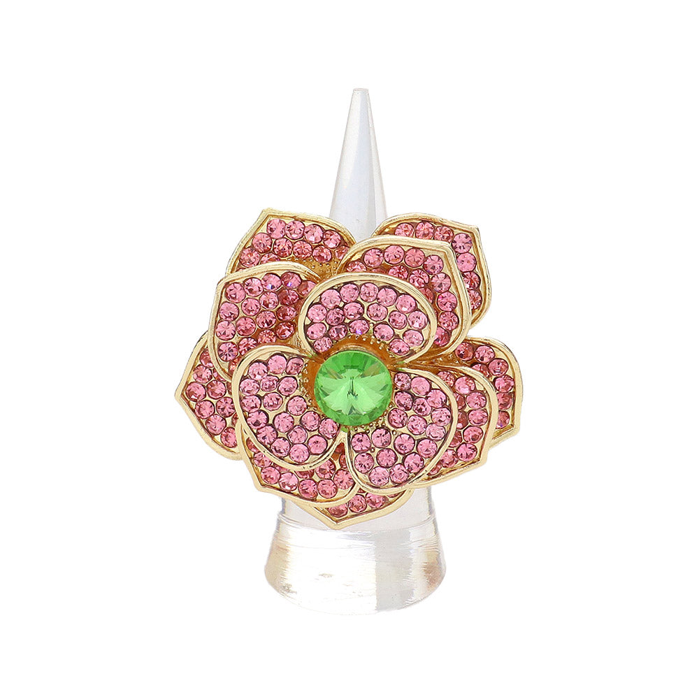 Crystal Rhinestone Flower Teardrop Stretch Cocktail Ring