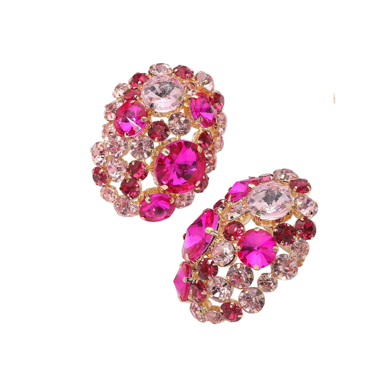Oversized Rhinestone Cluster Clip-on Earrings - Pink Fuschia
