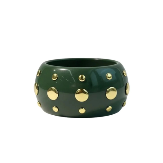 Bowie Bangle Bracelet – Colored Resin Cuff with Gold-Plated Studs - Green