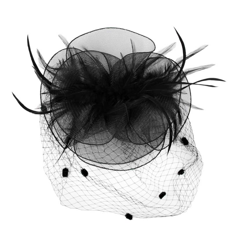 Feather Mesh Flower Fascinator Headband: Black