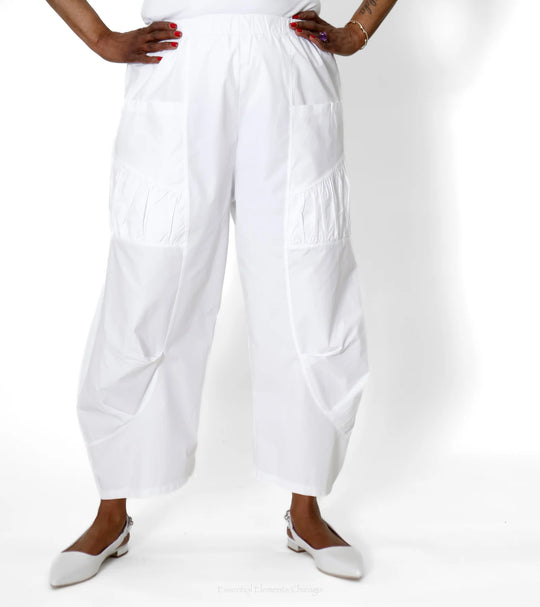 T by Transparente White Shirred Wide-Leg Pants – Cotton