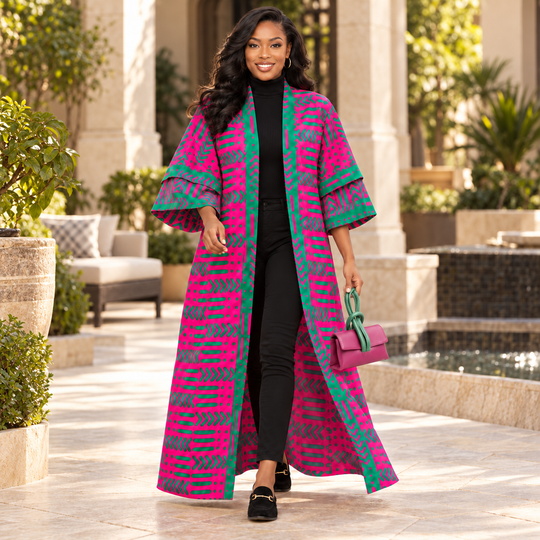 Grüner &amp; pinker Kimono mit Blumenmuster – Leichte Viskose