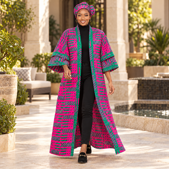 Grüner &amp; pinker Kimono mit Blumenmuster – Leichte Viskose