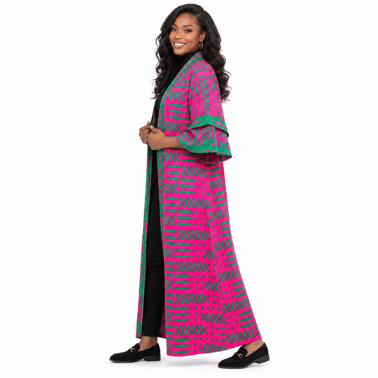 Grüner &amp; pinker Kimono mit Blumenmuster – Leichte Viskose