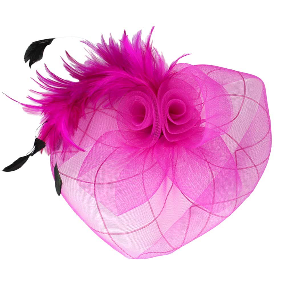 Feather Mesh Flower Headband: Fuschia