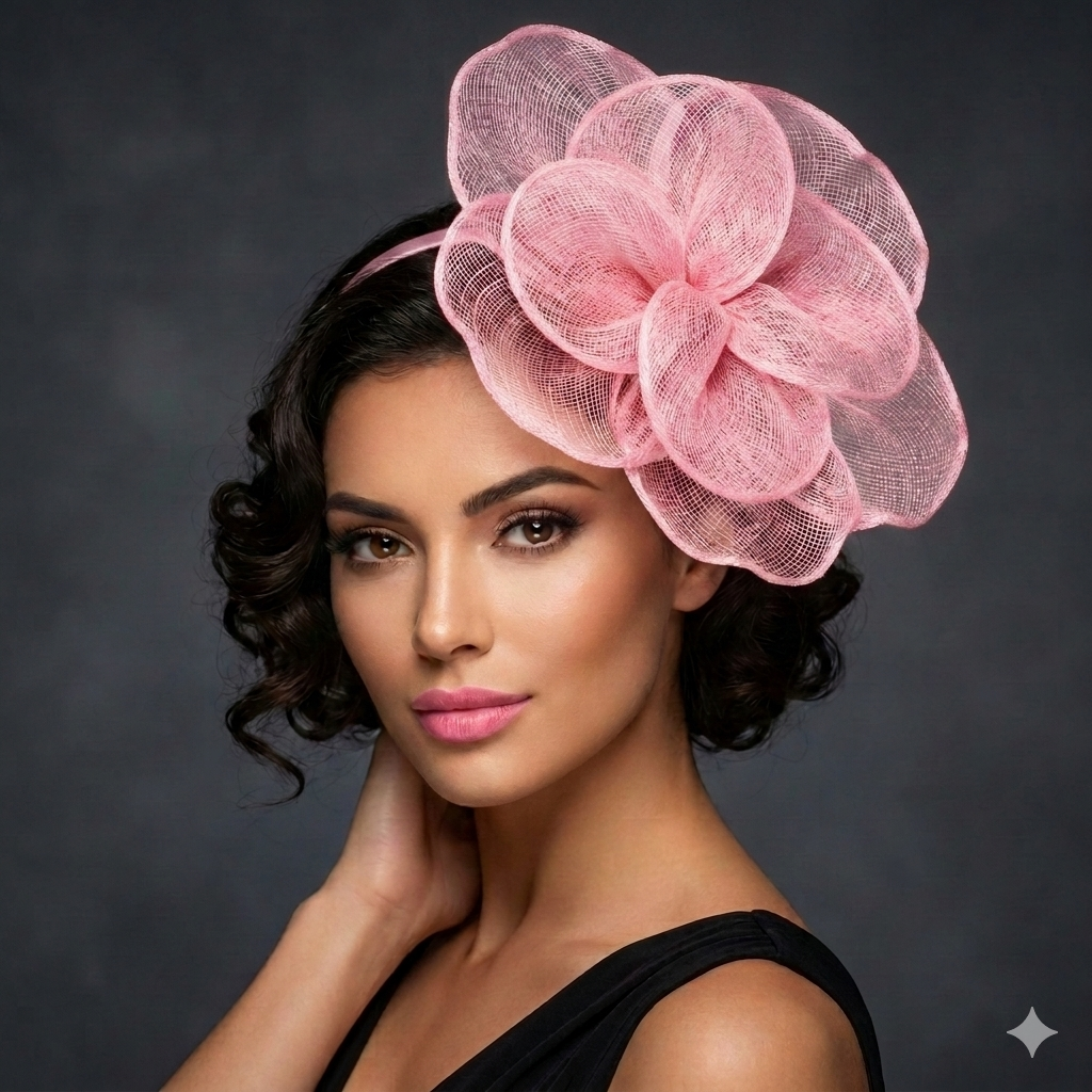Pink Peony Small Flower Sinamay Fascinator
