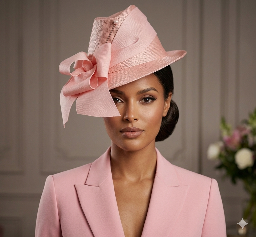 Blush Pink Fedora Hat with Statement Bow
