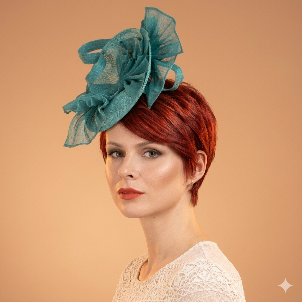 Eleganter plissierter Krinoline-Sinamay-Fascinator – Breites, rundes Design mit Haarband