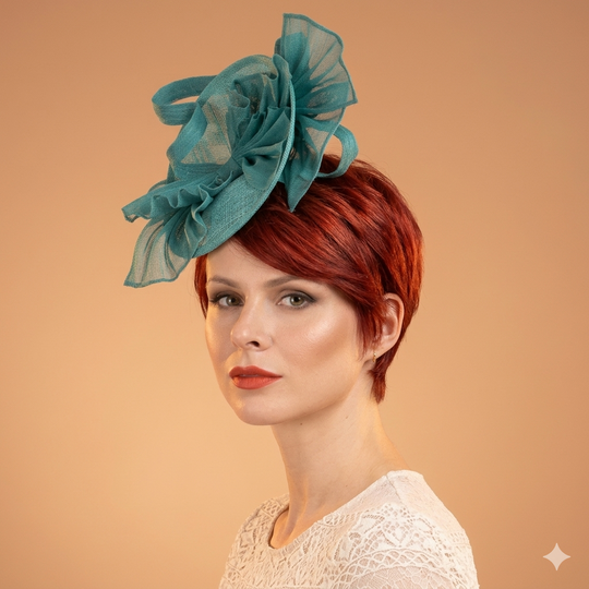 Eleganter plissierter Krinoline-Sinamay-Fascinator – Breites, rundes Design mit Haarband