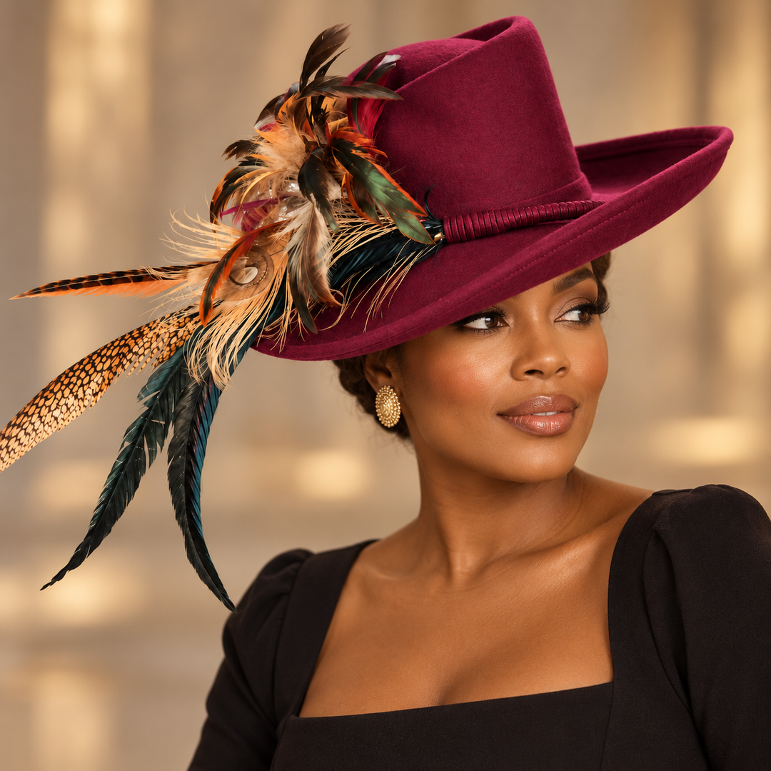 Sombrero de ala media con plumas
