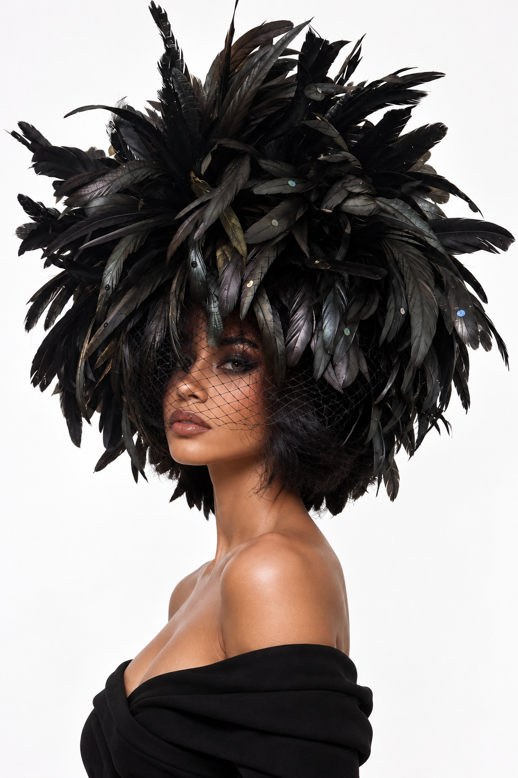 Whittall &amp; Shon Schwarzer Kakadu-Fascinator mit Feder und Kristallbesatz
