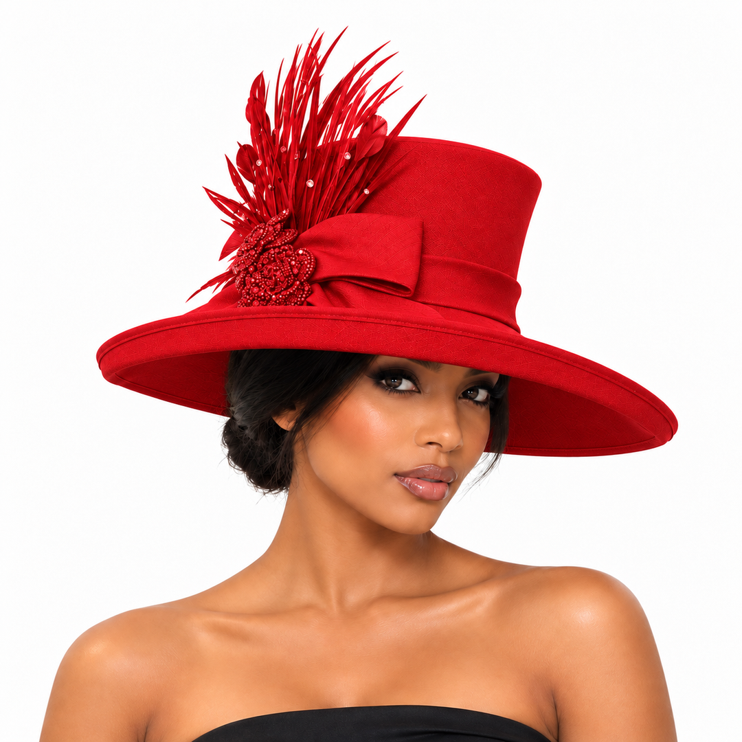 The Plaza Wide Brim Statement Hat: Red