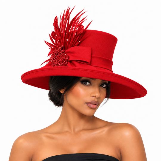 The Plaza Wide Brim Statement Hat: Red