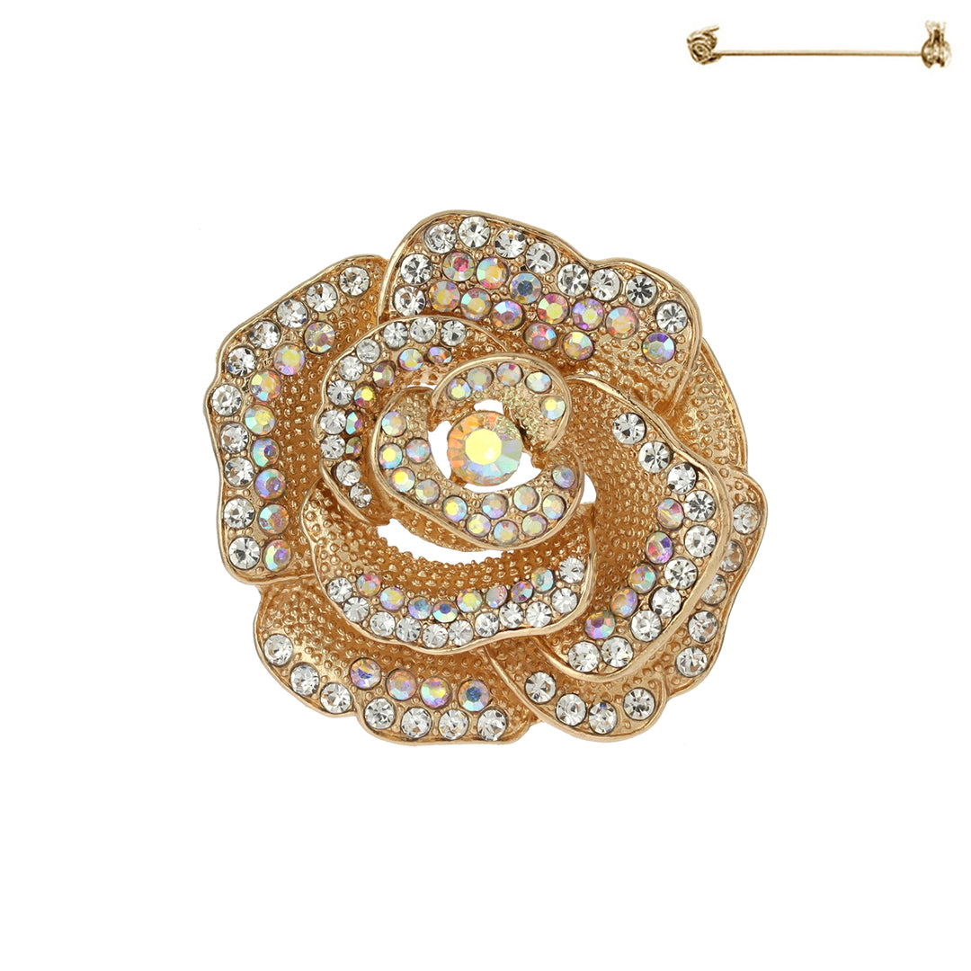 Rhinestone Flower Brooch – Crystal Floral Statement Pin - Gold