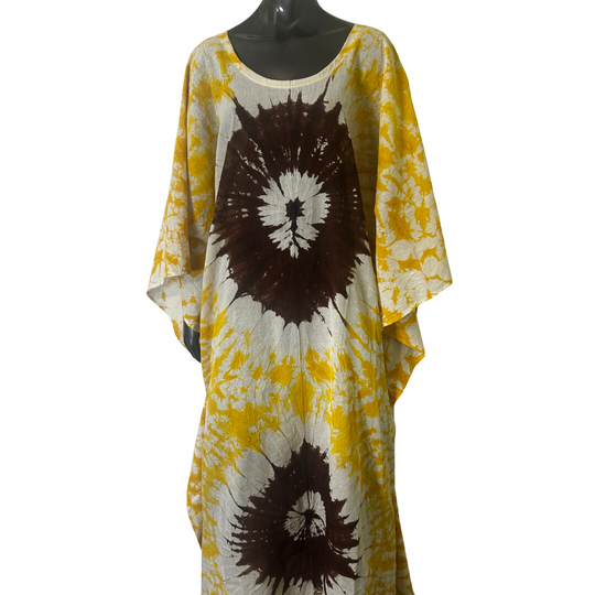 Handmade Tie Dye African Caftan - Yellow Purple