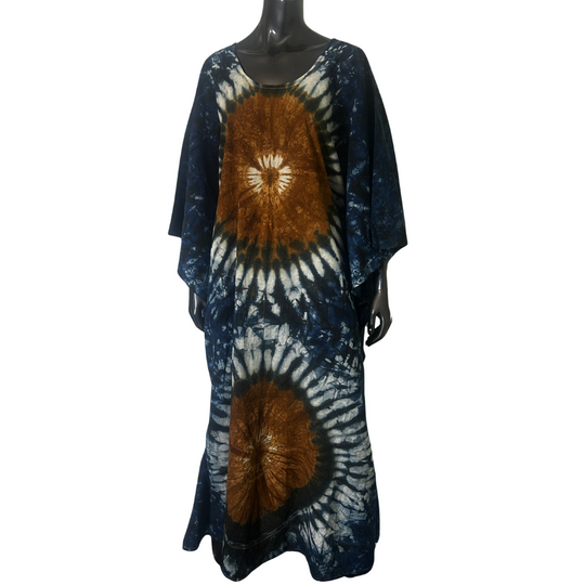 Handmade Tie Dye African Caftan - Blue Brown