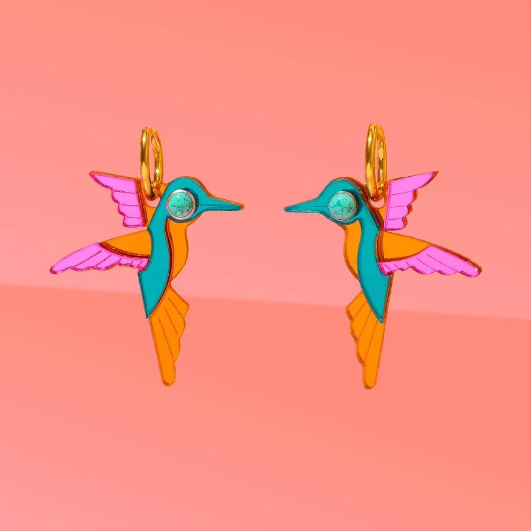 Hummingbird Hoop Earrings Copper, Blue, Pink