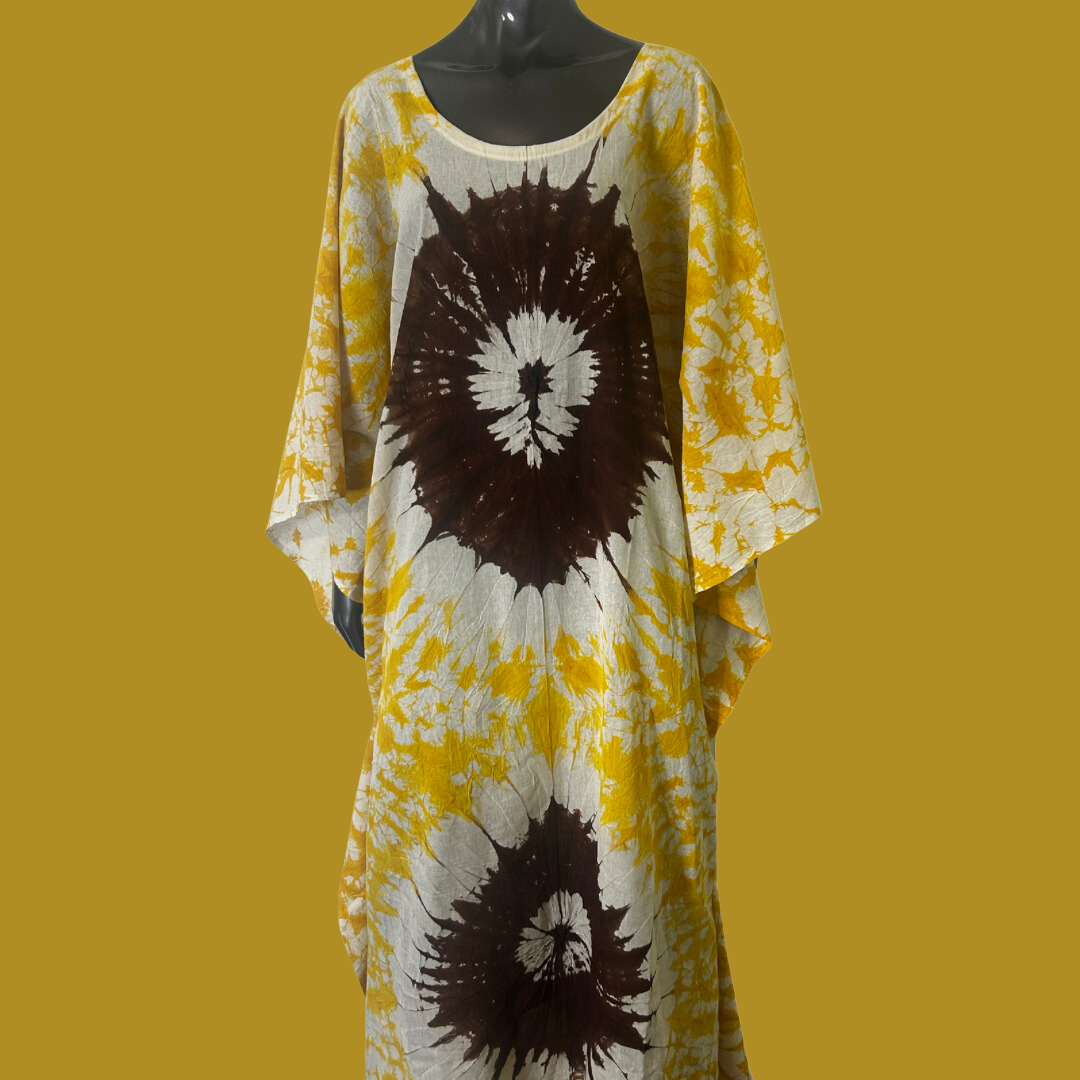 Handmade Tie Dye African Caftan - Yellow Purple