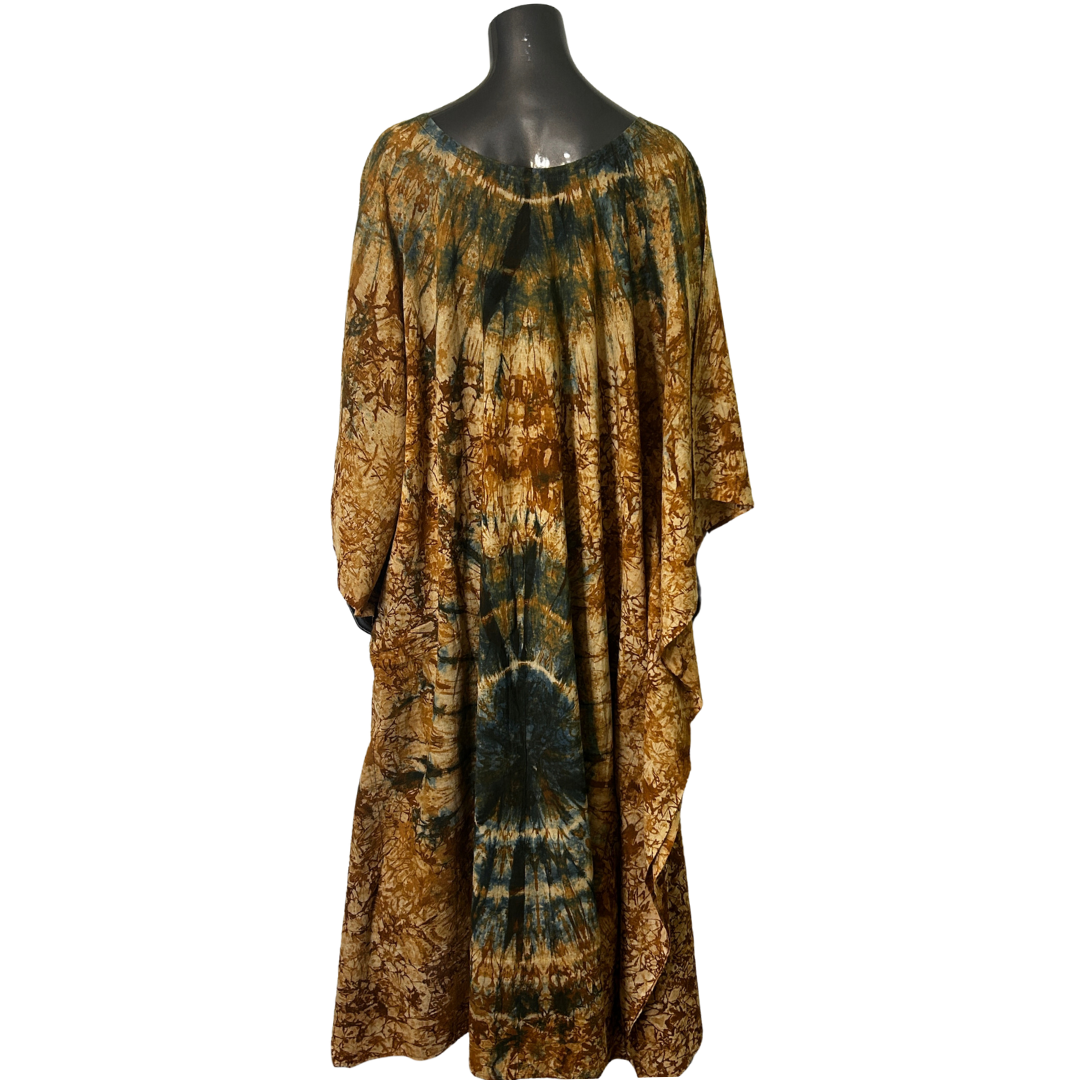 Handmade Tie Dye African Caftan - Brown Blue