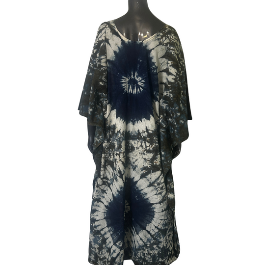 Handmade Tie Dye African Caftan - Ivory Blue