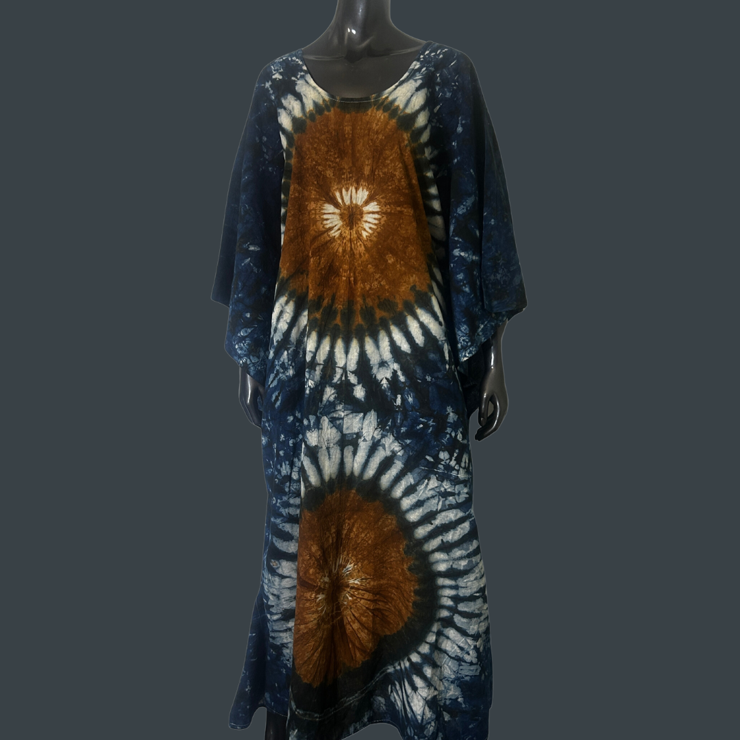 Handmade Tie Dye African Caftan - Blue Brown