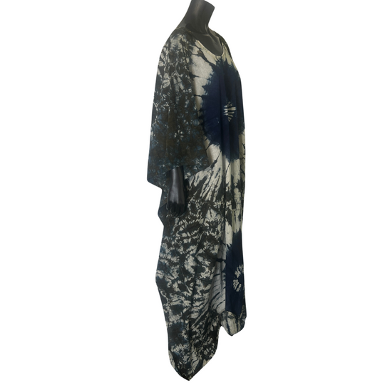 Handmade Tie Dye African Caftan - Ivory Blue