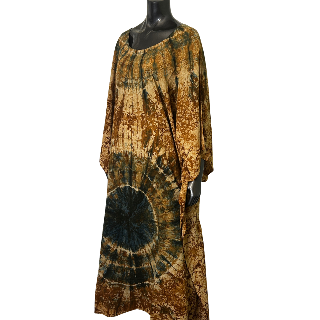 Handmade Tie Dye African Caftan - Brown Blue