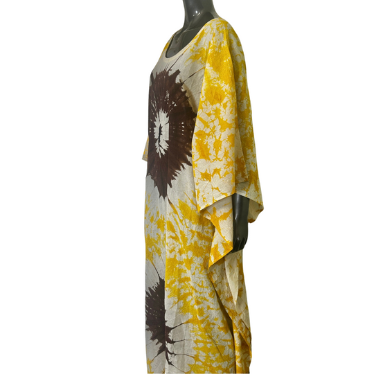 Handmade Tie Dye African Caftan - Yellow Purple